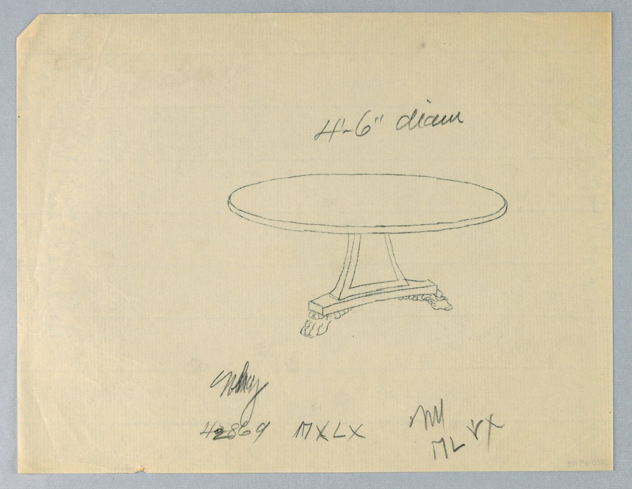 Dibujo, Diseño para una Mesa Redonda sobre una Base Triangular de Unbekannt