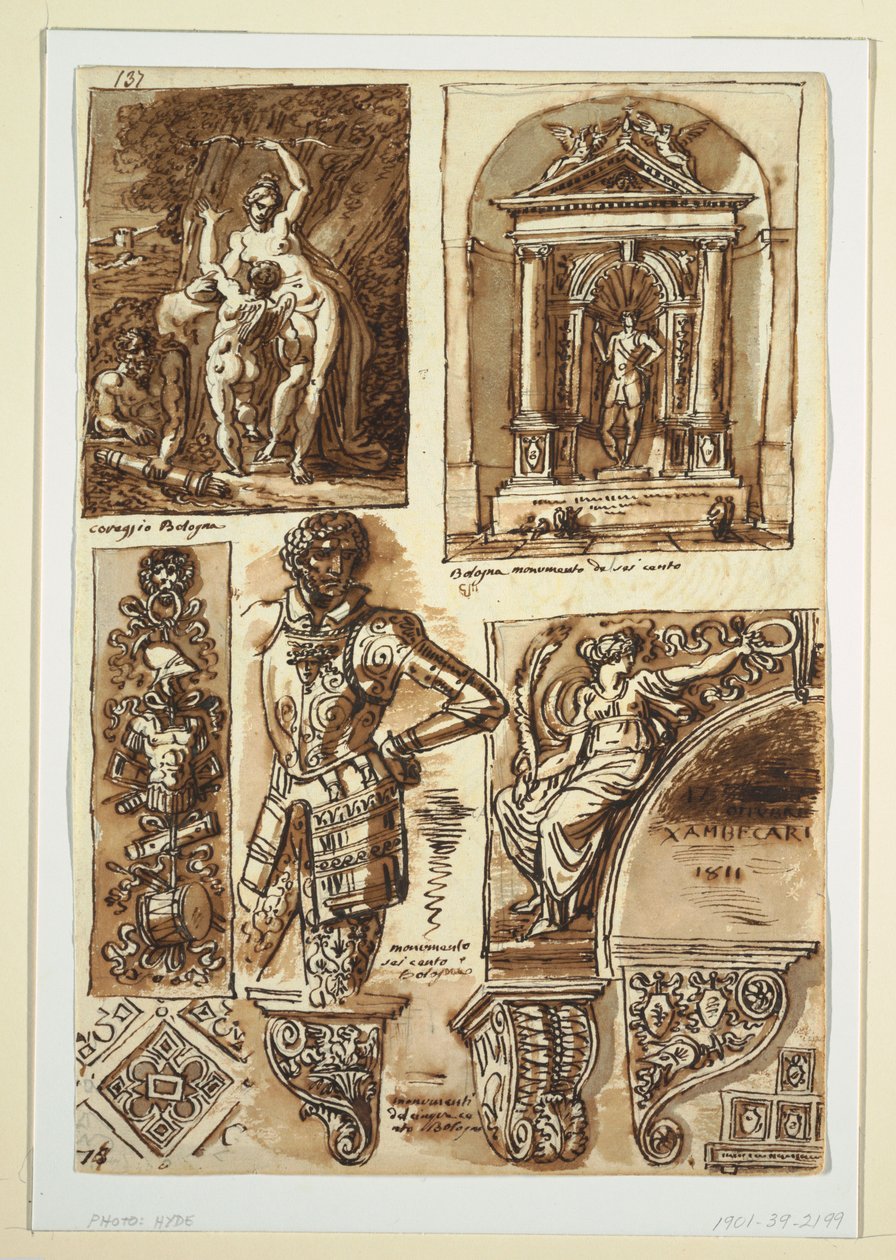 Dibujo, Hojas de estudios después de monumentos boloñeses, 1811-14 de Unbekannt
