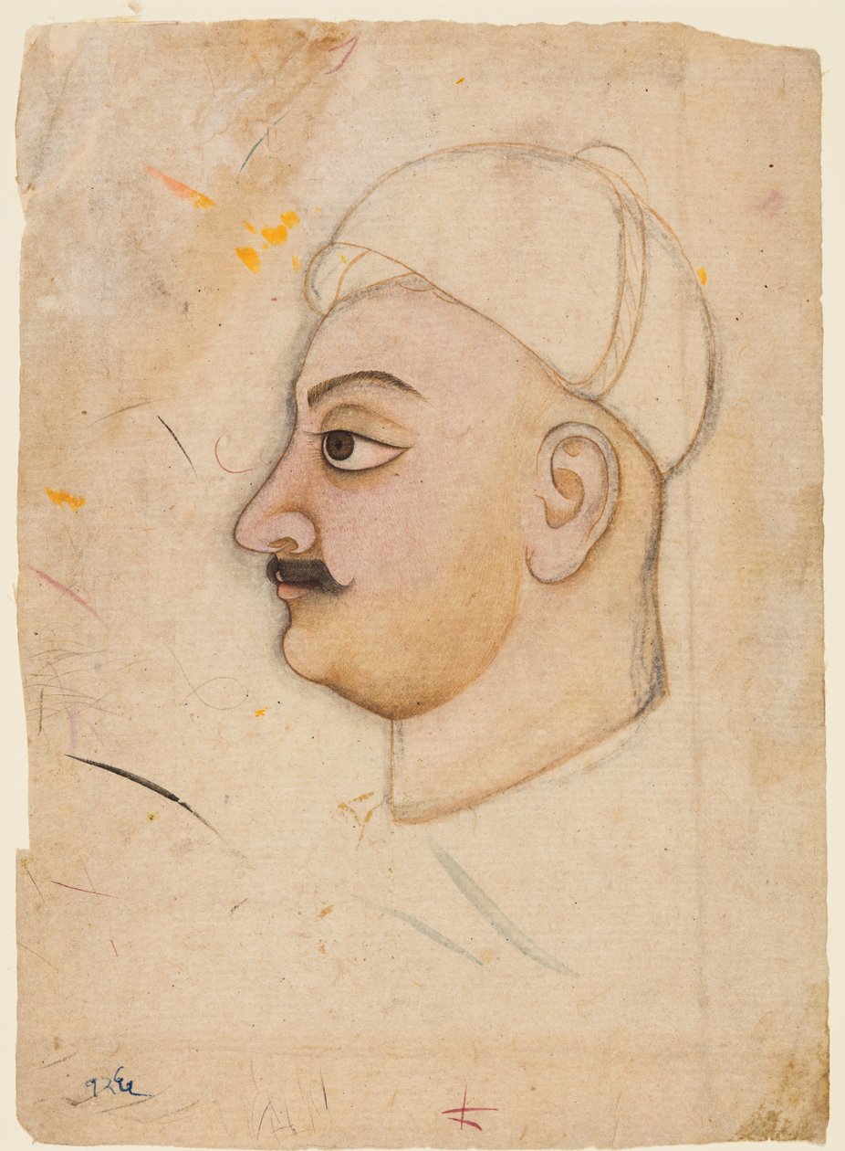 Dibujo de la cabeza de un hombre con un turbante inusual, c. 1780 de Unbekannt