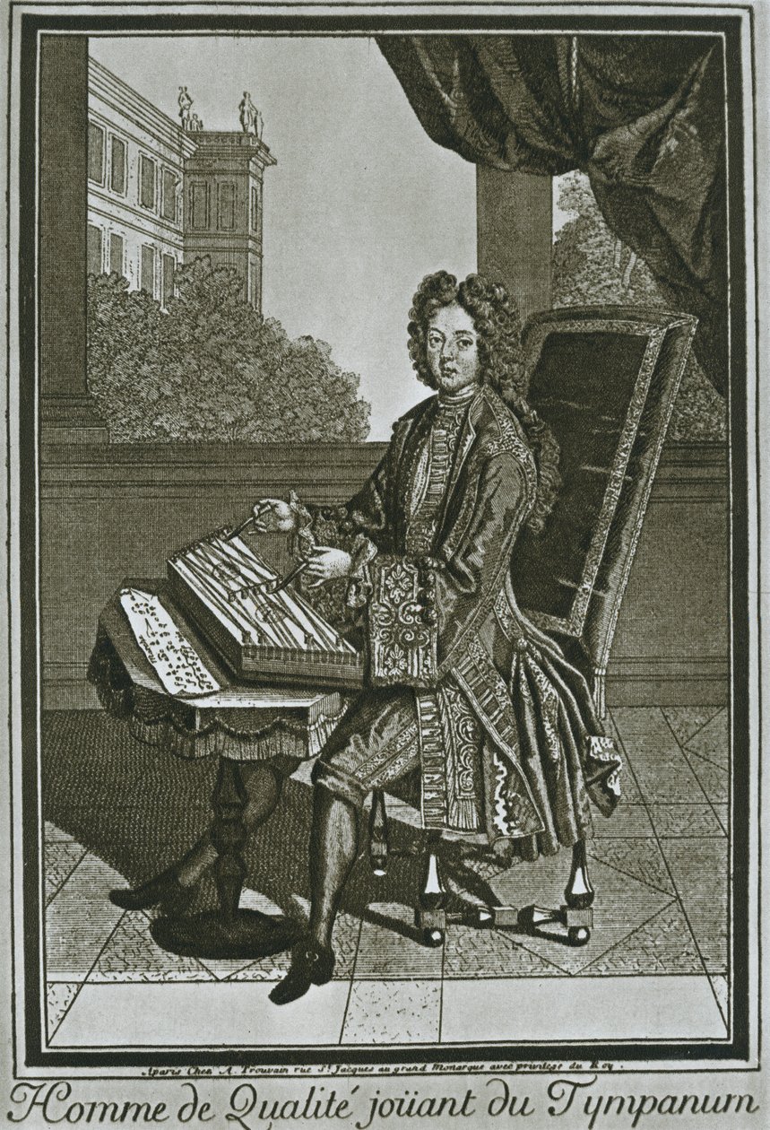 Tímpano de dulcimer, grabado francés del siglo XVII, 1948 de Unbekannt