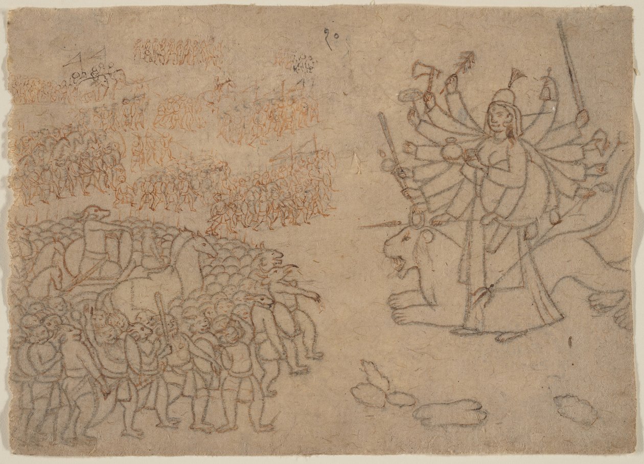 Durga Confronta al Ejército del Demonio Chikshura: Escena del Devi Mahatmya de Unbekannt
