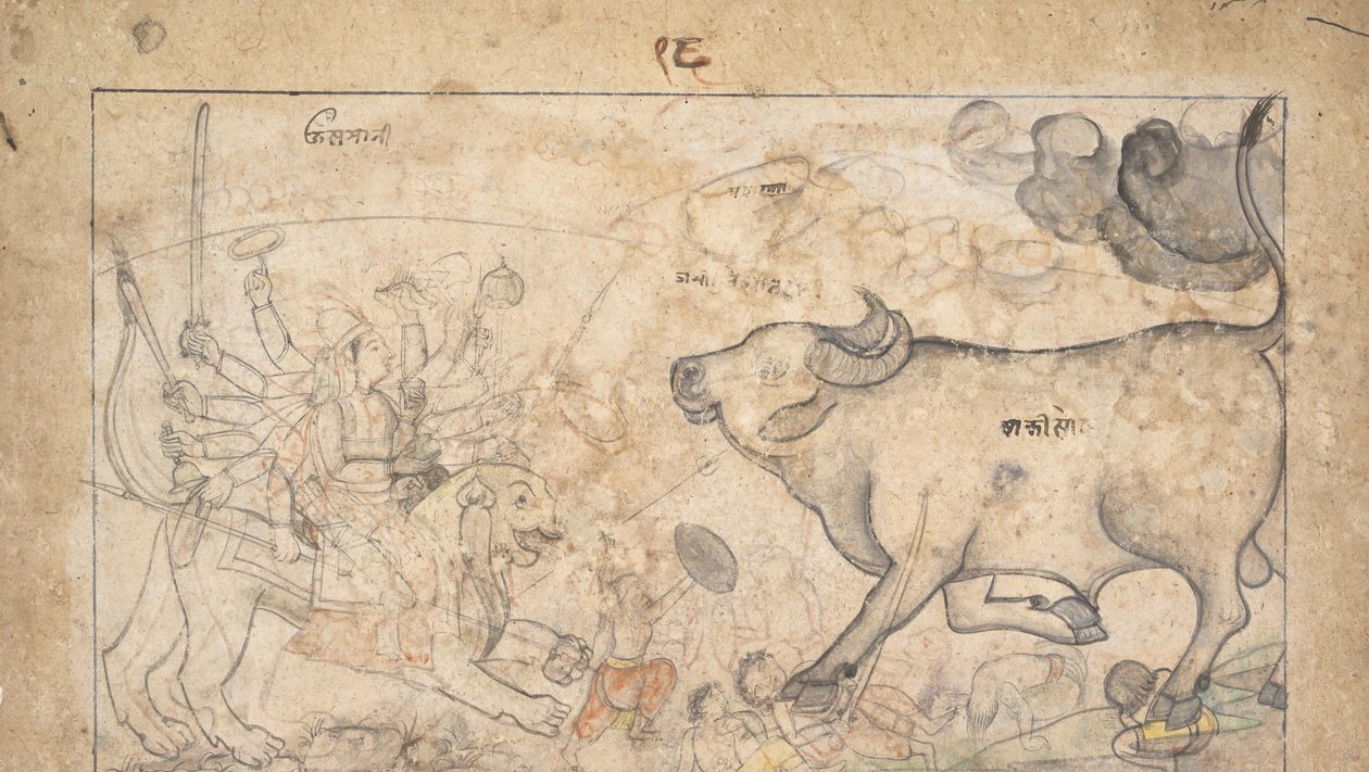Durga confronta al demonio búfalo Mahisha: Escena del Devi Mahatmya, ca. 1780 de Unbekannt