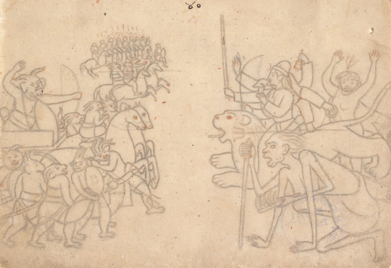 Durga y Kali se acercan a los ejércitos reunidos de Chanda y Munda... el Devi Mahatmya de Unbekannt