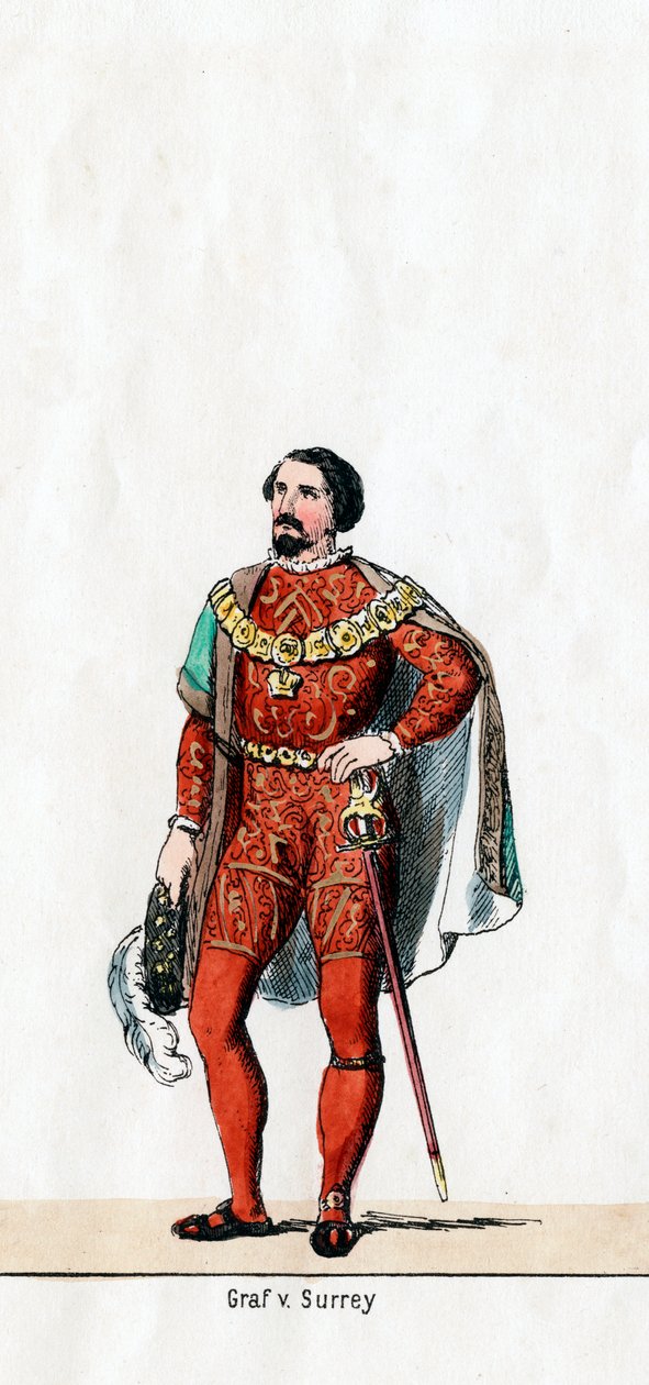 Conde de Surrey, diseño de vestuario para la obra de Shakespeare, Enrique VIII, siglo XIX de Unbekannt