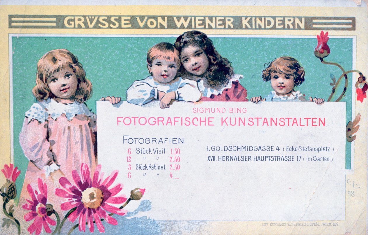 Tarjeta publicitaria de primeros fotógrafos vieneses de Unbekannt