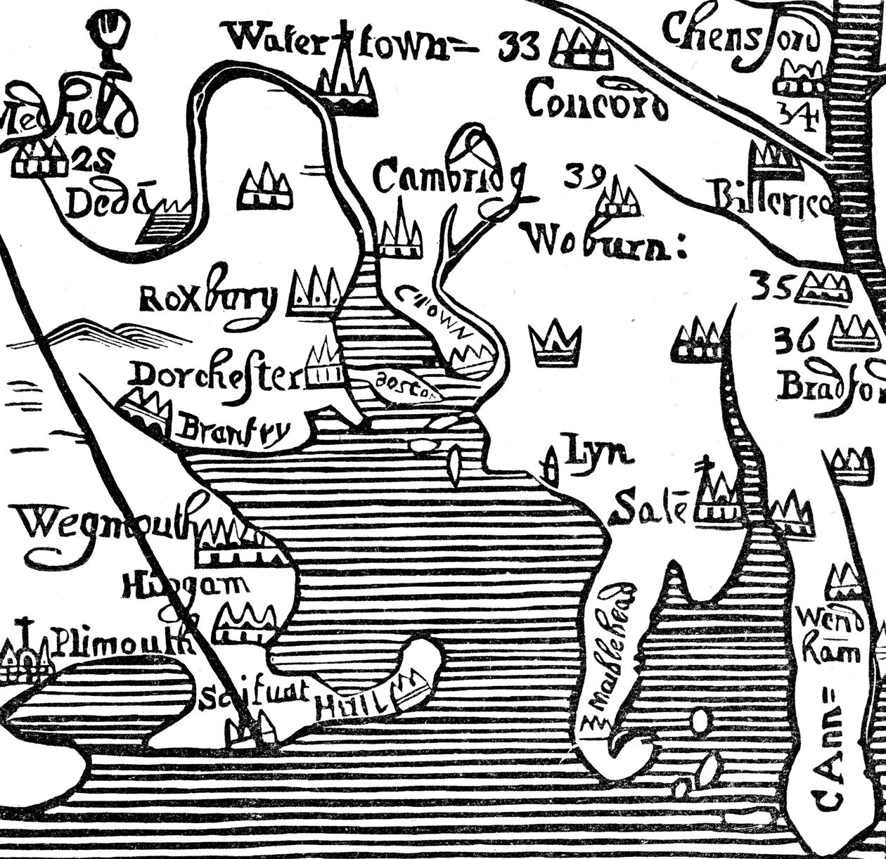 Mapa temprano de la Bahía de Massachusetts, EE.UU. de Unbekannt