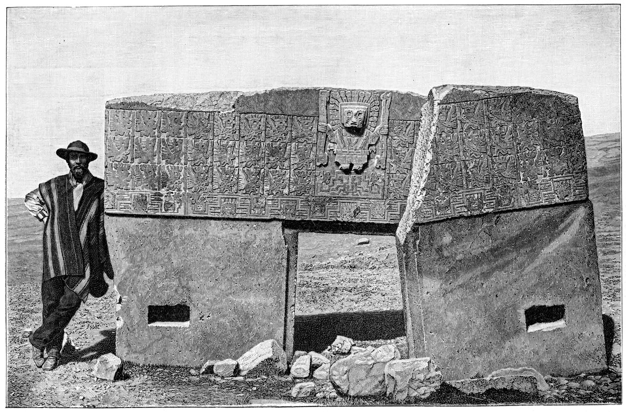 Aspecto oriental de la puerta monolítica de Akapana, Tiahuanaco, Bolivia, 1901 de Unbekannt