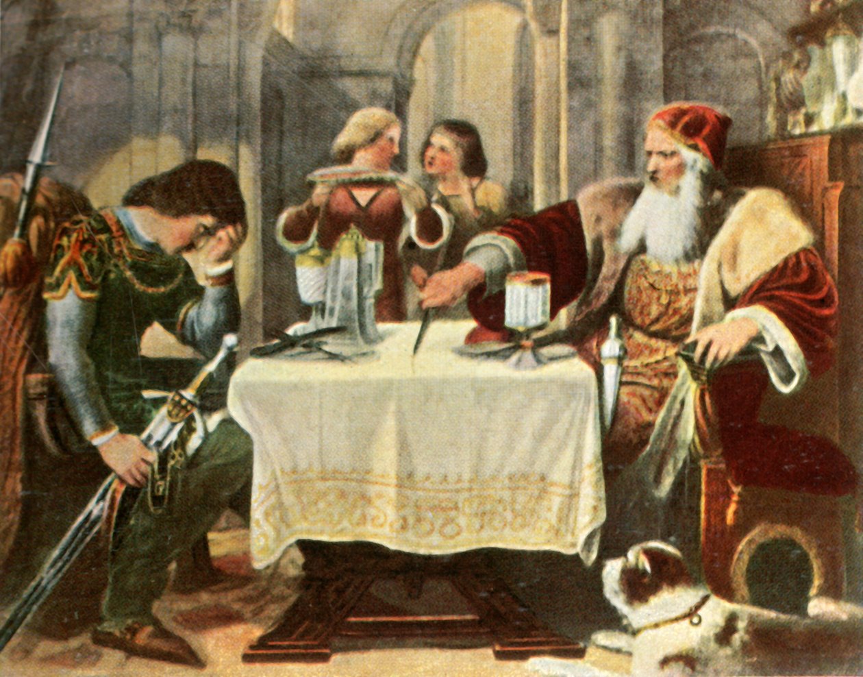 Eberhard corta por la mitad el mantel entre él y su hijo Ulrich, 1377, 1936 de Unbekannt
