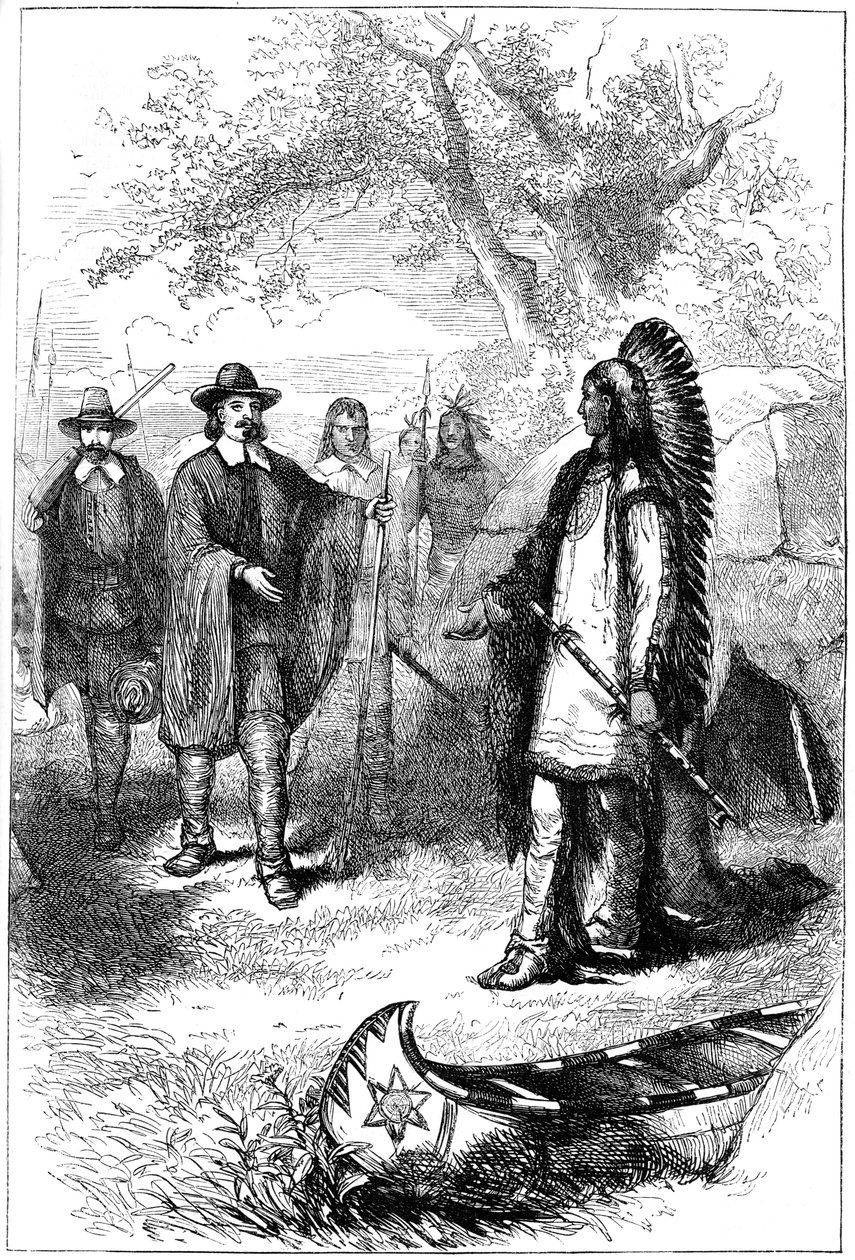 Visita de Edward Winslow a Massasoit, siglo XVII c1880 de Unbekannt