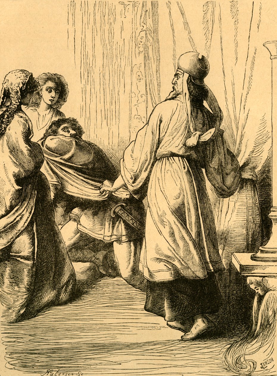 Edwy arrastrado por Dunstan de la presencia de Elgiva, c1890 de Unbekannt