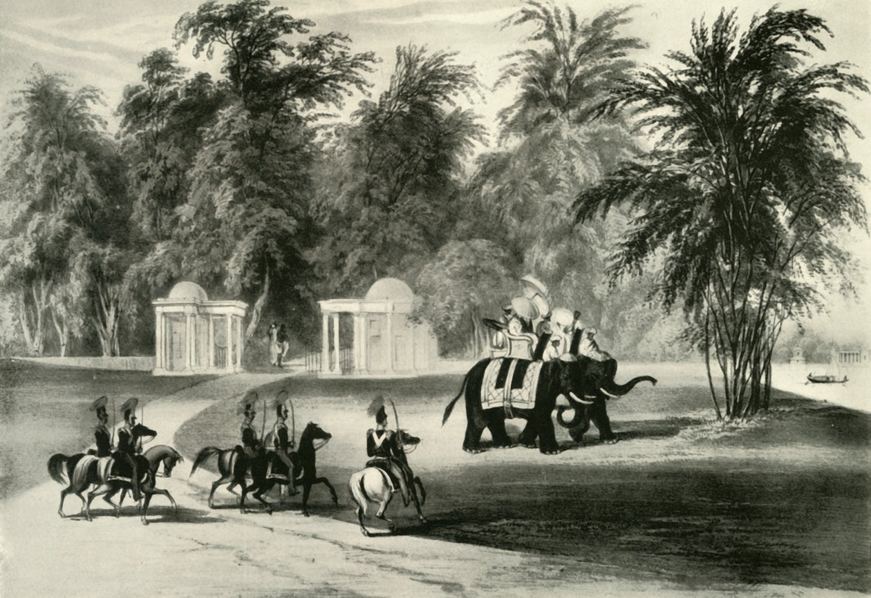 Elefantes y guardia en el parque de Barrackpore, 1820, 1925 de Unbekannt