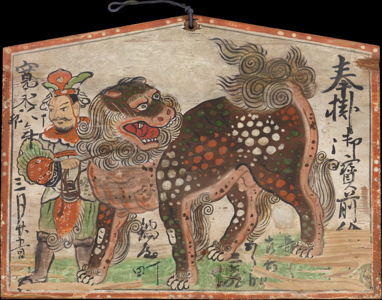 Pintura votiva de Ema de león chino guiado por Uteno, fechada en 1627 de Unbekannt
