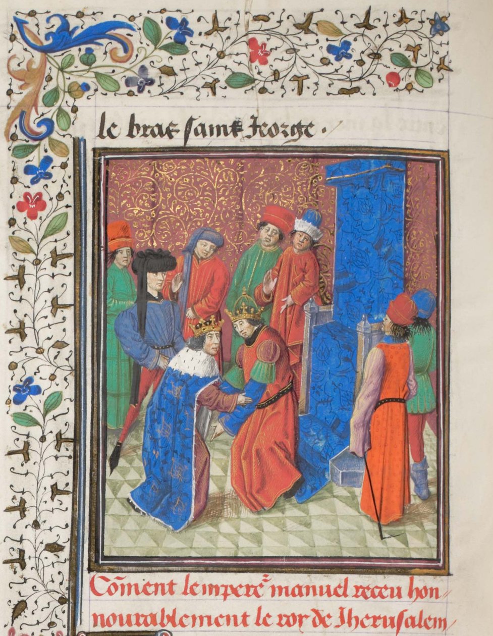 El emperador Manuel I Komnenos se reúne con el rey Amalric I de Jerusalén. Miniatura de la Historia de Guillermo de Tiro, década de 1460 de Unbekannt