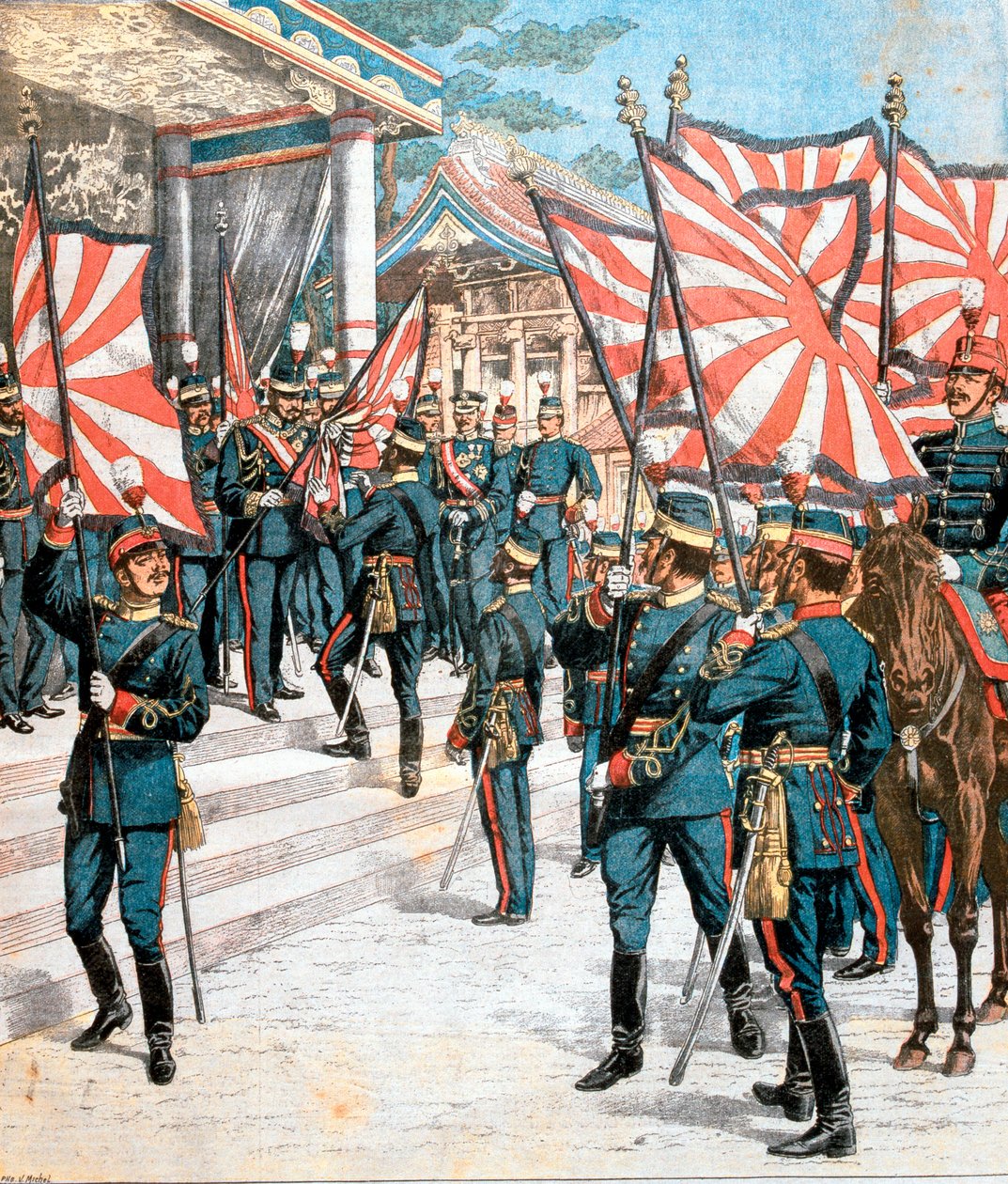 Emperador de Japón presentando colores a los regimientos japoneses, 1904 de Unbekannt