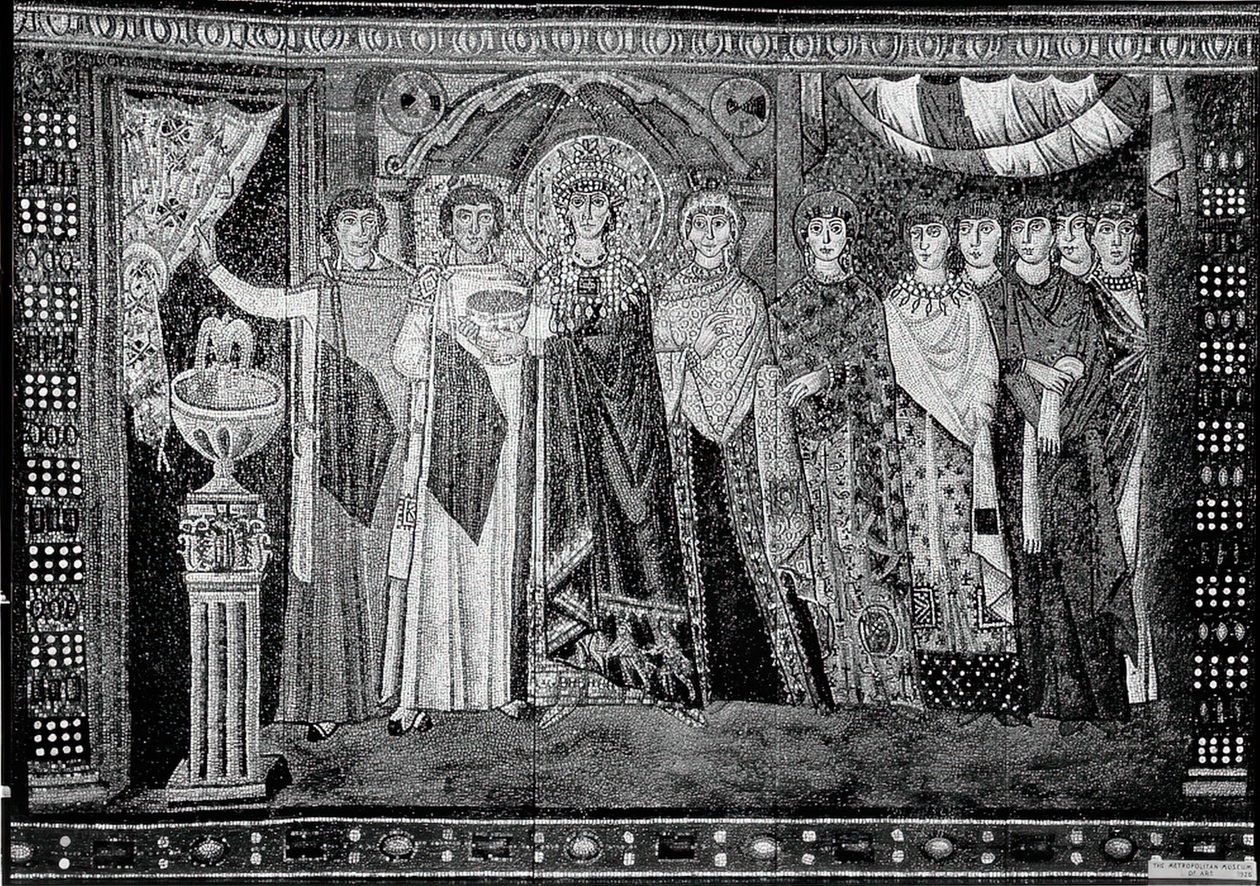 Emperatriz Teodora y miembros de su corte, Bizantino, principios del siglo XX original fechado en el siglo VI de Unbekannt