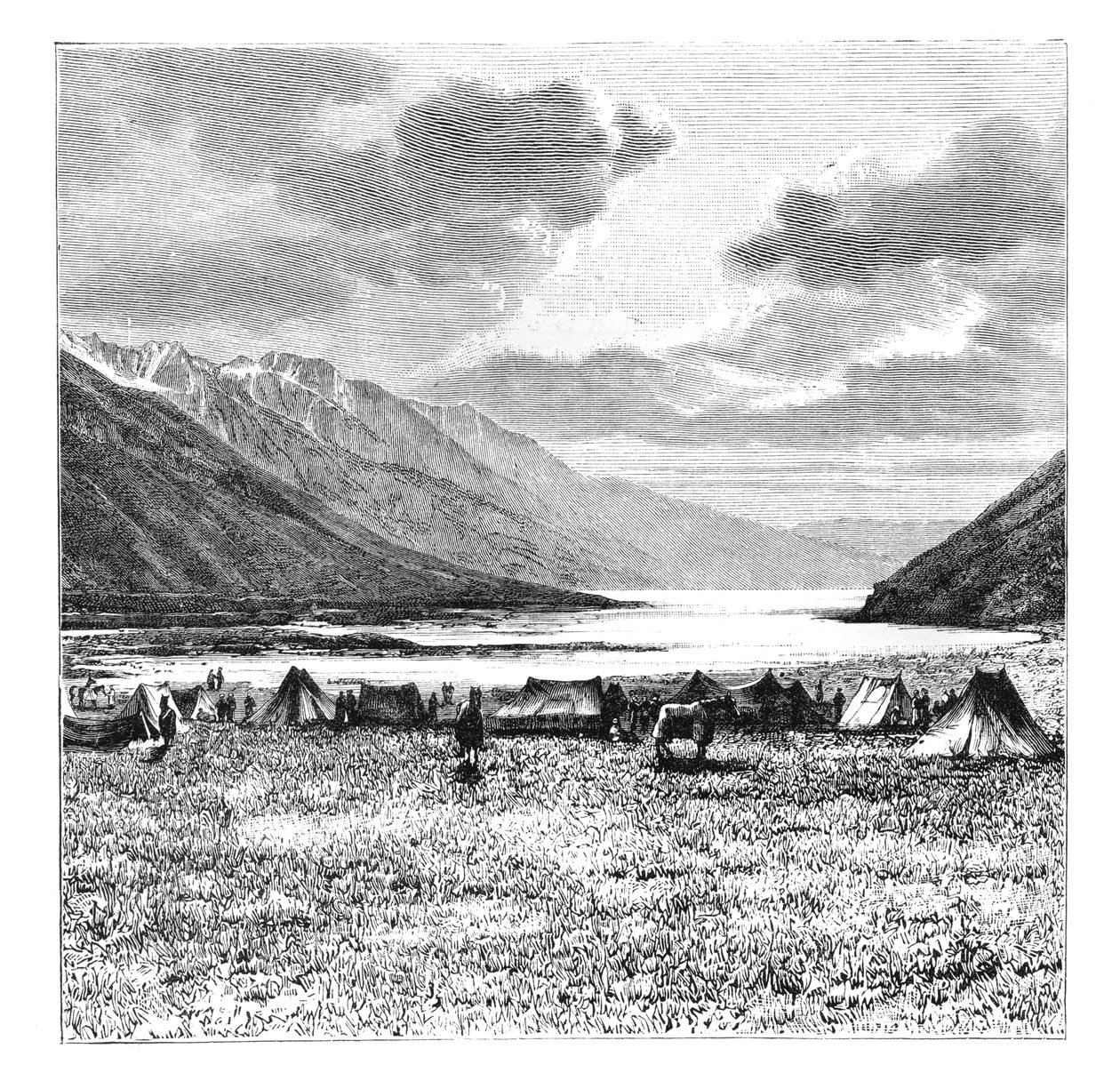 Campamento de la expedición inglesa de 1871, Lago Pang-Kong, Tíbet, 1895 de Unbekannt