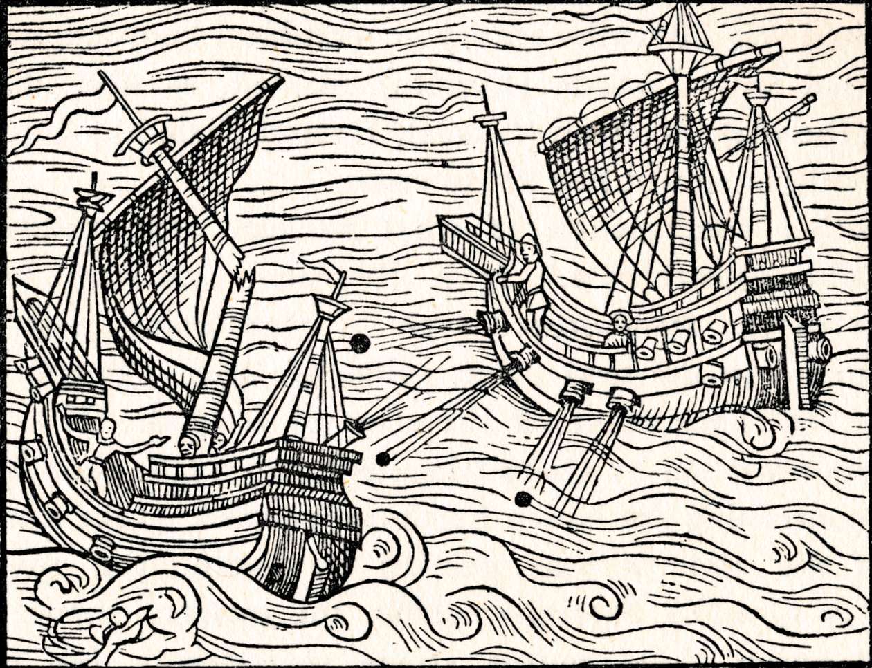 Enfrentamiento Entre Dos Barcos Mercantes Frente a la Costa de Islandia de Unbekannt