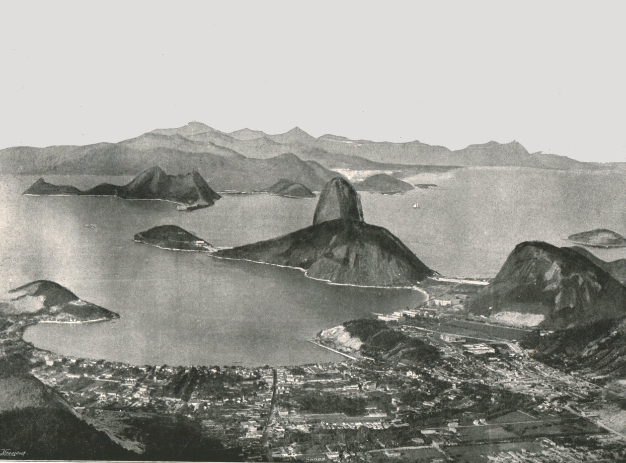 Entrada a la Bahía desde la cima del Corcovado, Río de Janeiro, Brasil, 1895 de Unbekannt