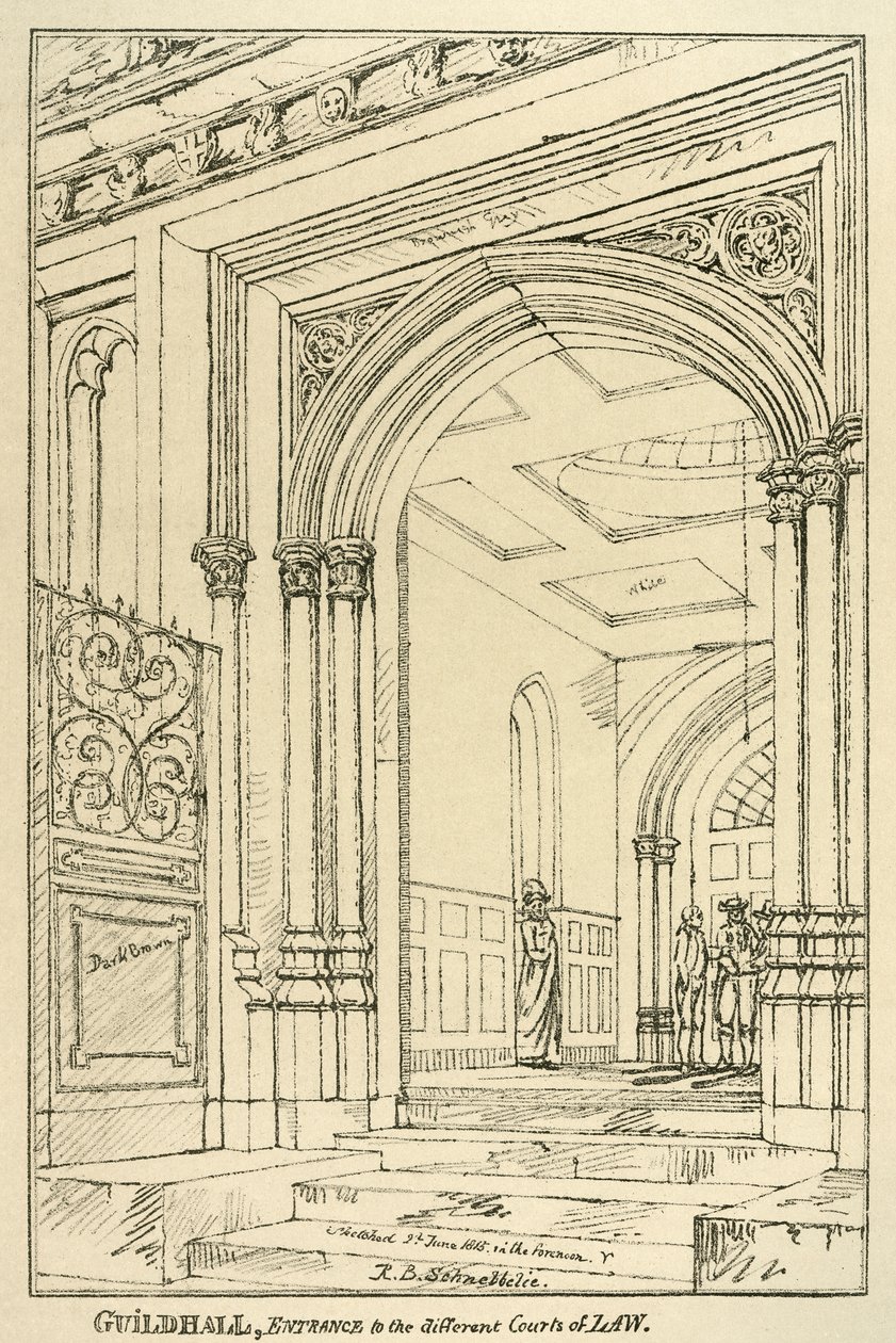 Entrada a los diferentes tribunales de justicia, Guildhall, Londres, junio 1815 de Unbekannt
