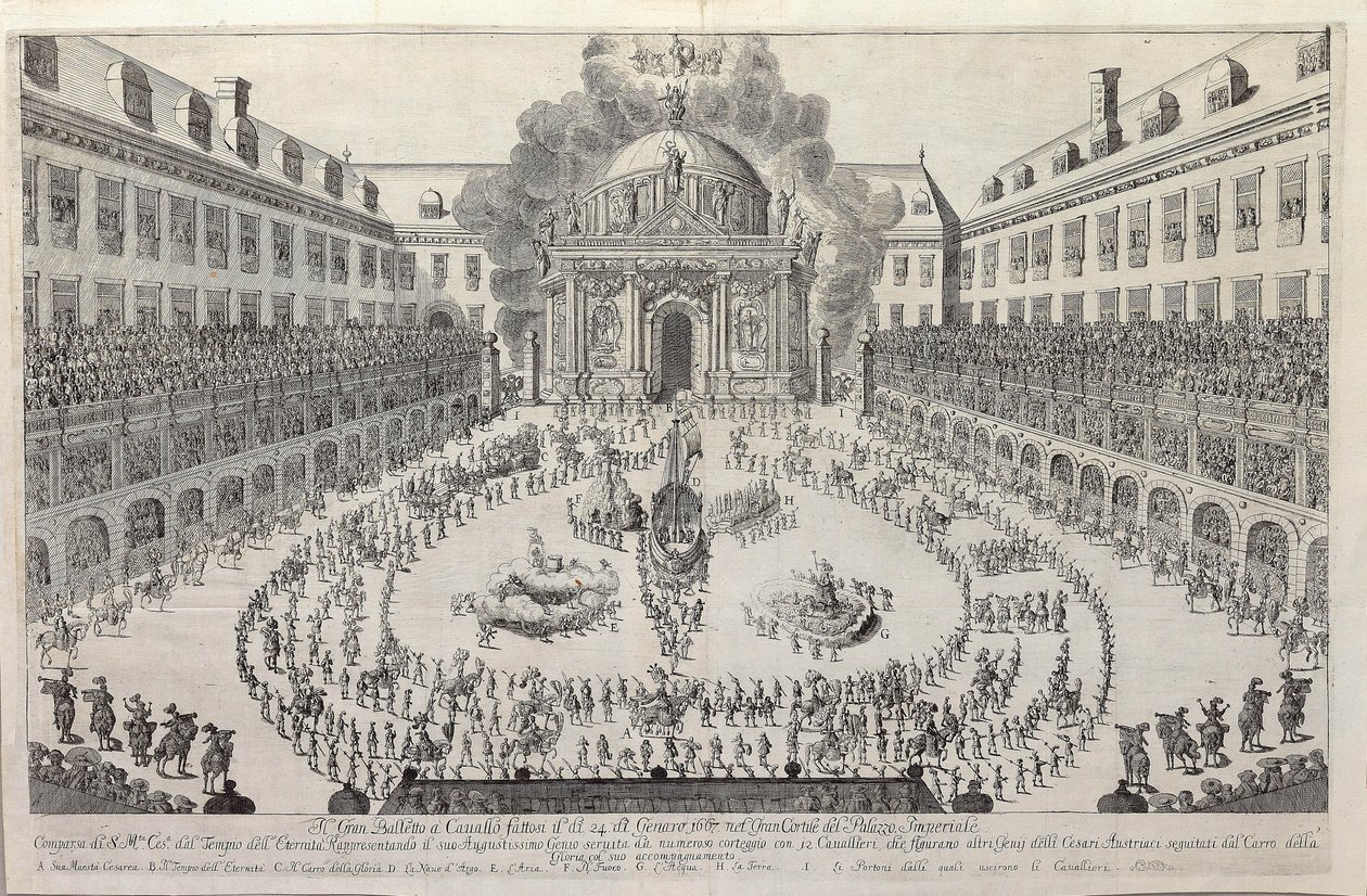 Ballet ecuestre en el patio del Hofburg de Viena, 1667 de Unbekannt