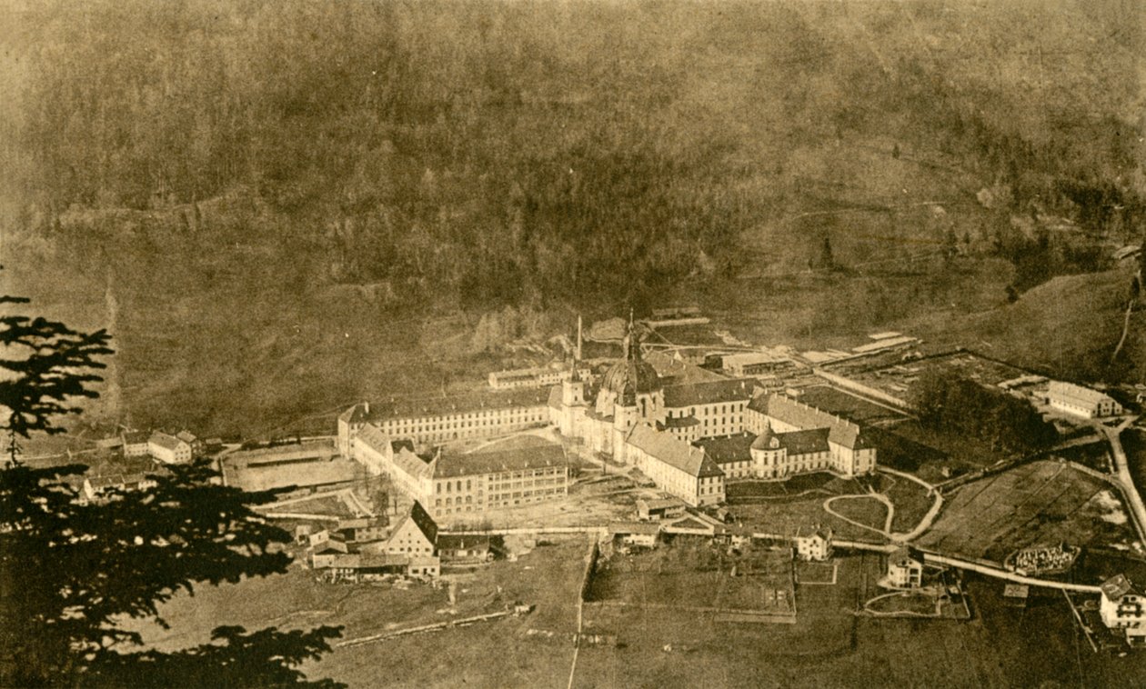 Abadía de Ettal desde la ladera norte, Baviera, Alemania, c1922 de Unbekannt