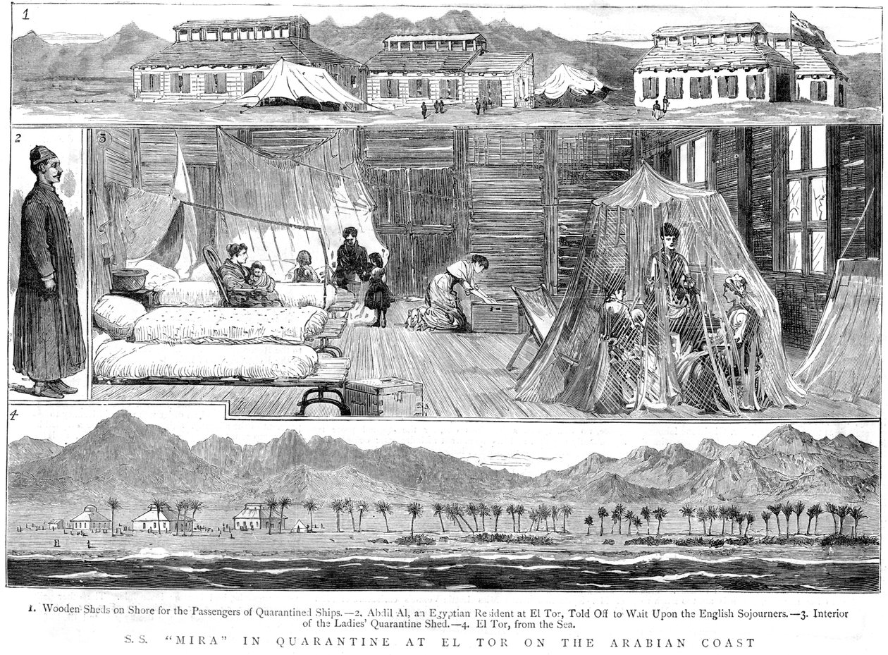 Europeos en un campamento de cuarentena de viruela en El Tor, África del Norte, 1884 de Unbekannt