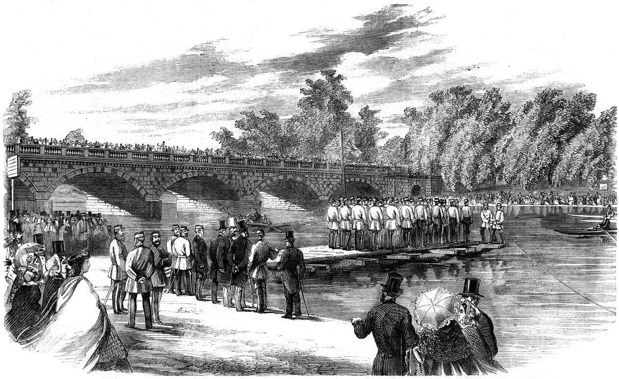 Experimentos con el puente de pontones del Capitán Fowkes en el Serpentine, Hyde Park, Londres, 1860 de Unbekannt