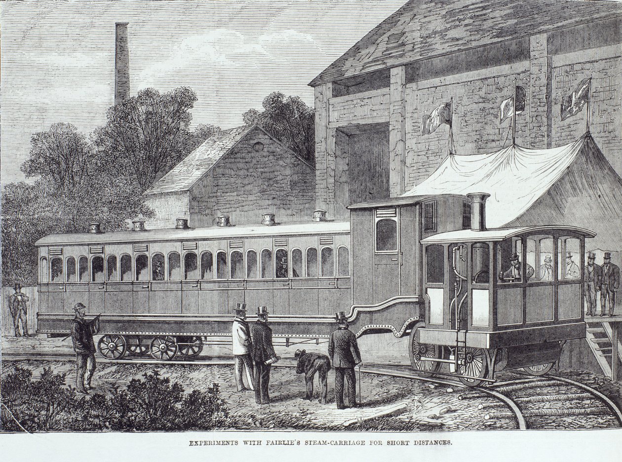 Experimentos con el carruaje de vapor de Fairlie para distancias cortas, agosto de 1869 de Unbekannt
