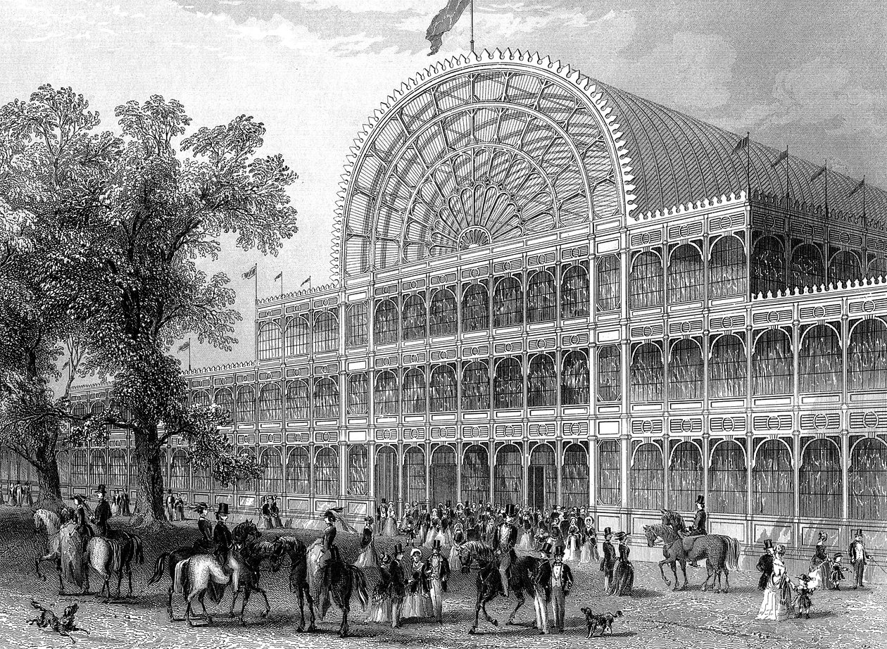 Exterior del transepto norte del Crystal Palace, Londres, construido para la Gran Exposición, 1851 de Unbekannt