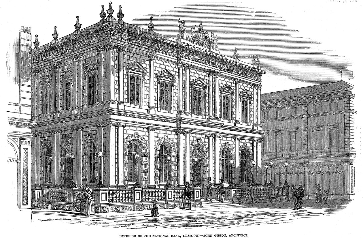 Vista exterior del Banco Nacional, Glasgow, Escocia, c1850 de Unbekannt