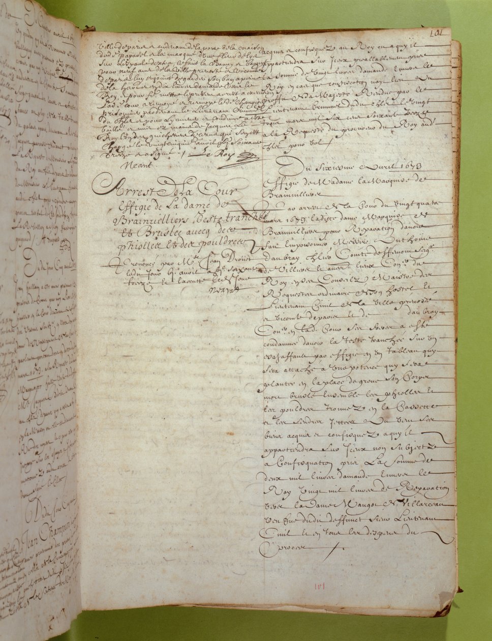 Extracto de los registros de la Conciergerie de la condena a muerte por ejecución y quema de la marquesa de Brinvilliers, abril de 1673 de Unbekannt