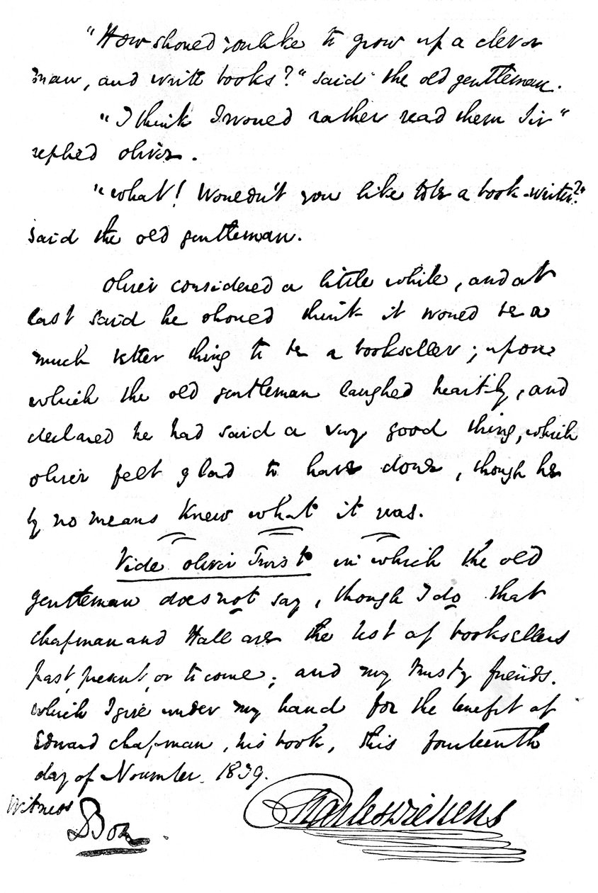 Facsímil de la inscripción en una copia de Los papeles póstumos del Club Pickwick, 1839 1912 de Unbekannt