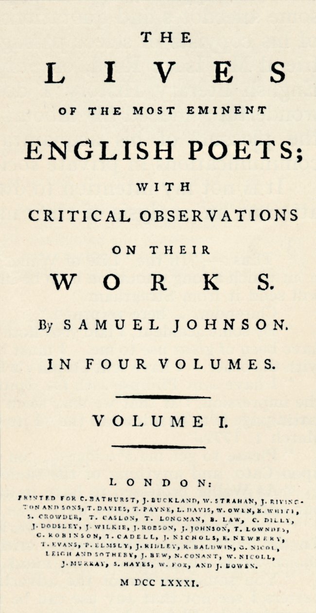 Facsímil de la portada reducida de Vidas de los poetas de Johnson - reeditado en forma separada de Unbekannt