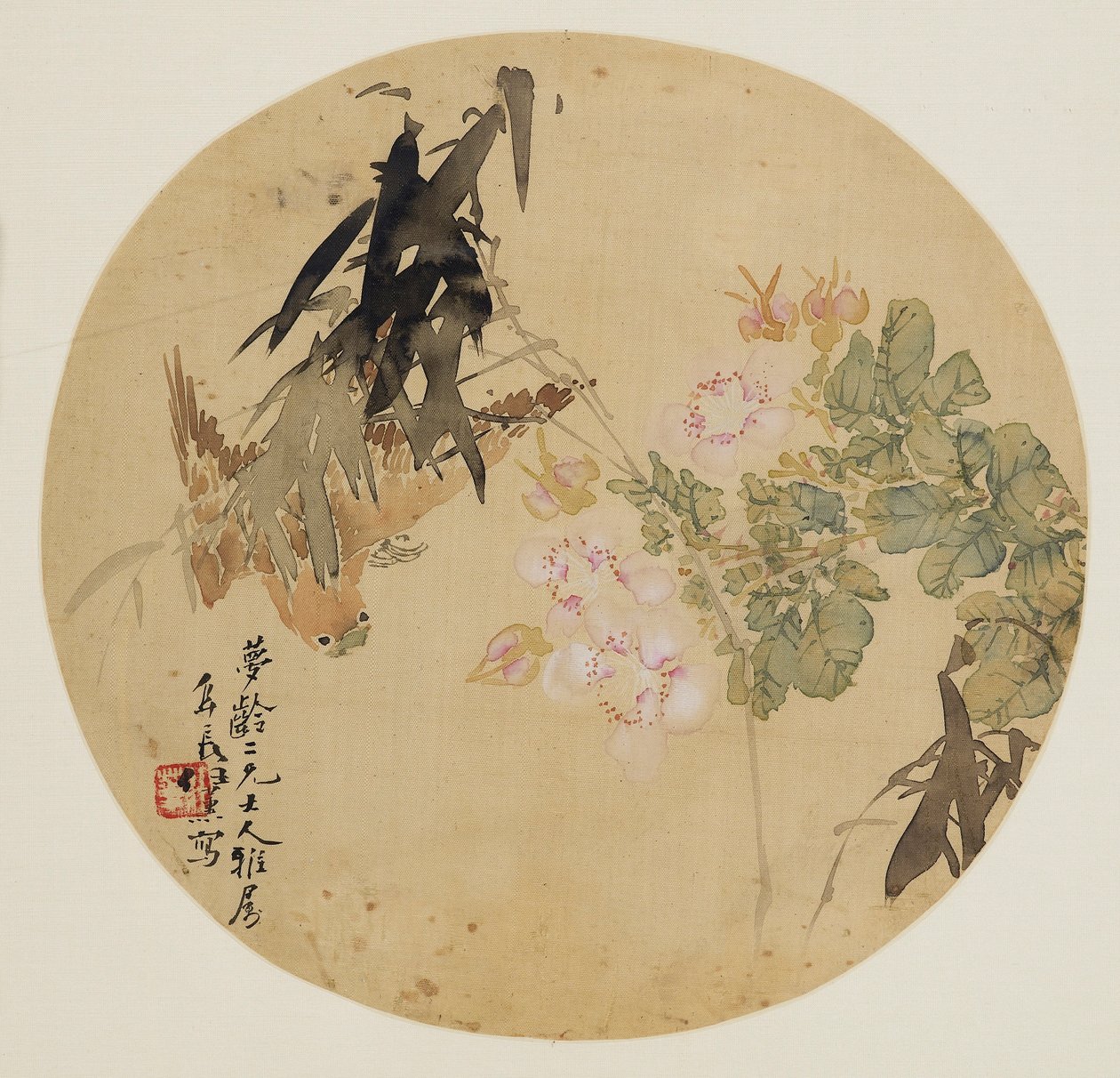 Pintura de Abanico - Flor y Pájaro, siglo XIX de Unbekannt