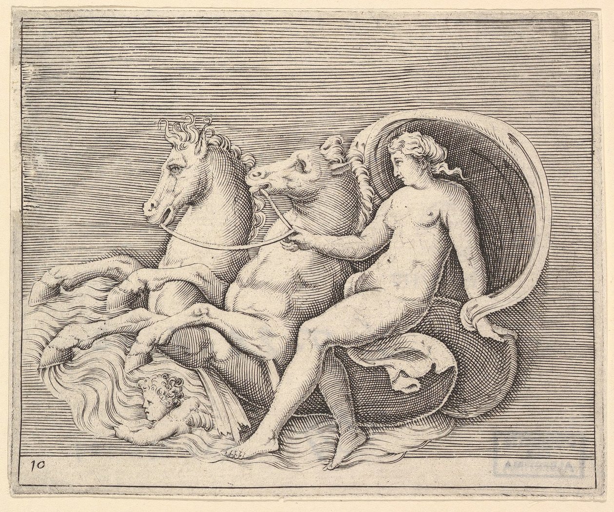 Desnudo Femenino con Dos Caballitos de Mar, publicado ca. 1599-1622 de Unbekannt