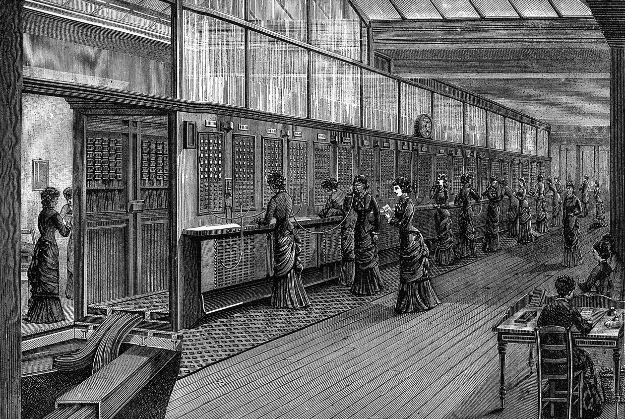Telefonistas femeninas en la Central Telefónica, París, 1890 de Unbekannt