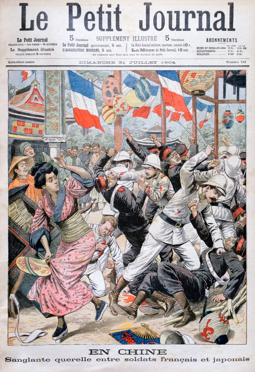 Lucha entre soldados franceses y japoneses durante la Guerra Ruso-Japonesa, China, 1904 de Unbekannt