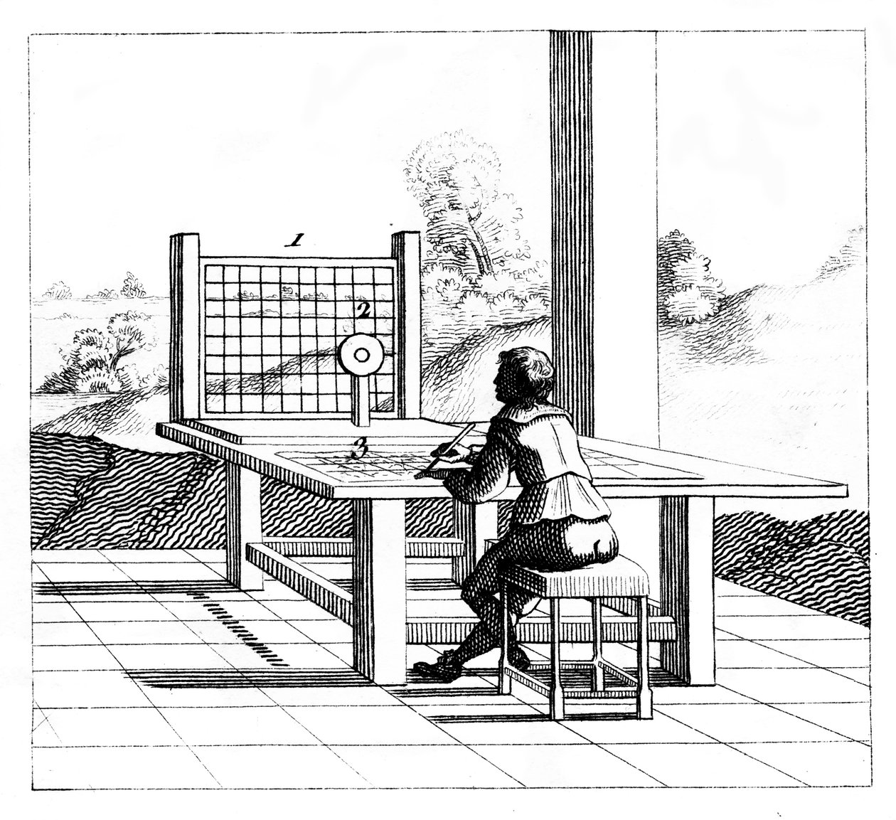 Figura practicando dibujo en perspectiva, 1639 de Unbekannt