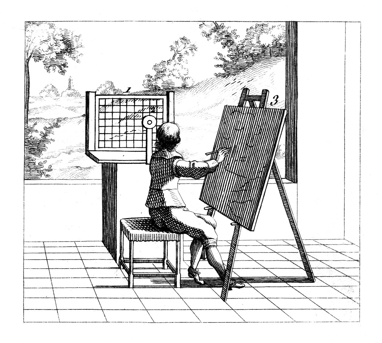 Figura practicando dibujo en perspectiva, 1639 de Unbekannt