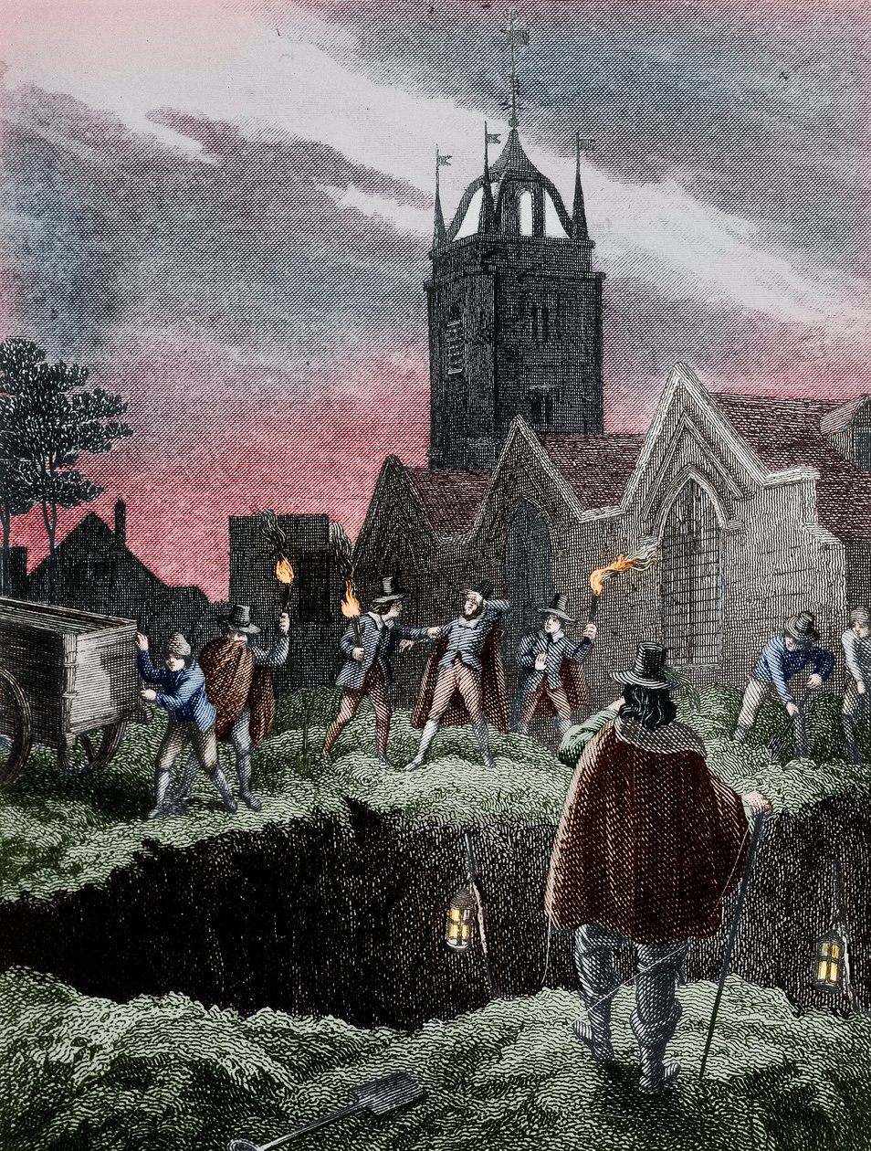 Llenando una fosa común por la noche durante la Plaga de Londres, c1665 de Unbekannt