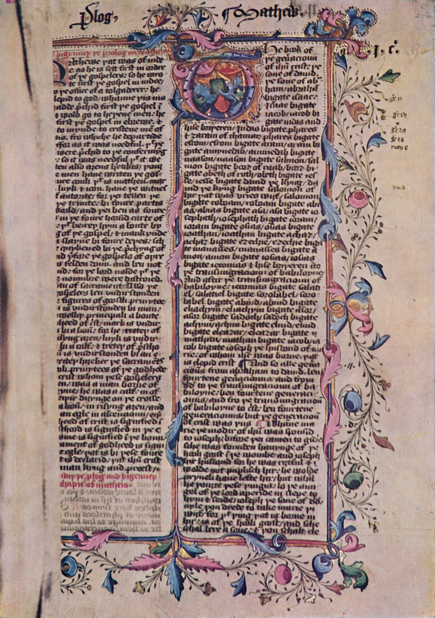 Primera página del Evangelio de San Mateo, siglo XV, 1947 de Unbekannt