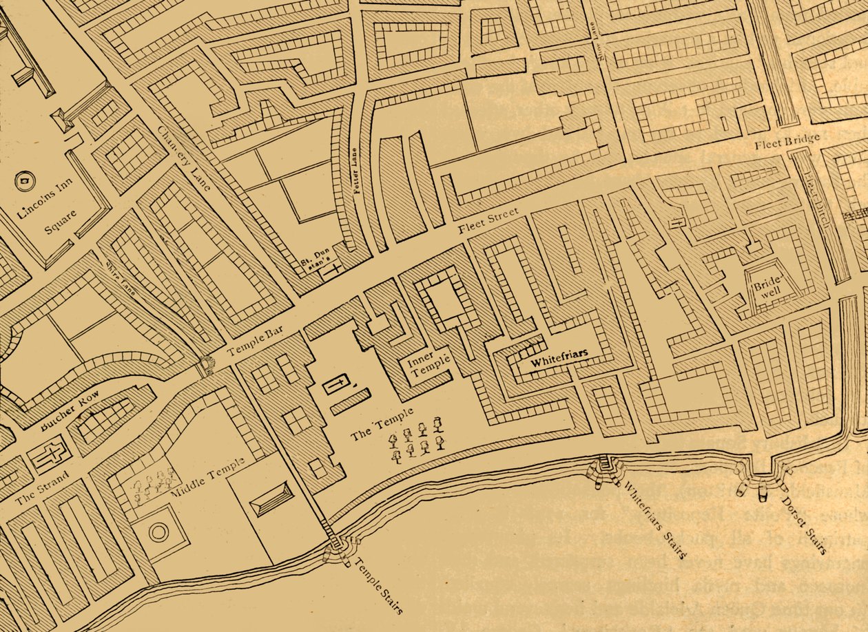 Fleet Street, El Templo, etc., de un mapa de Londres, publicado en 1720, 1897 de Unbekannt