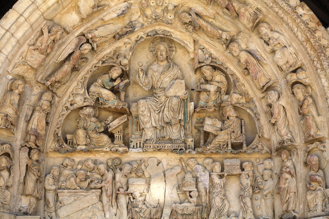 Basílica de la abadía de Fleury tímpano norte: Cristo en gloria rodeado de evangelistas Saint Benoit sur Loire Francia de Unbekannt