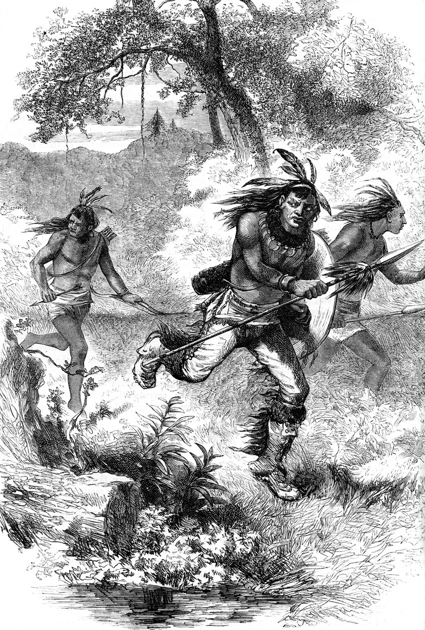 Huida de nativos americanos tras una masacre de colonos, siglo XVII c1880 de Unbekannt