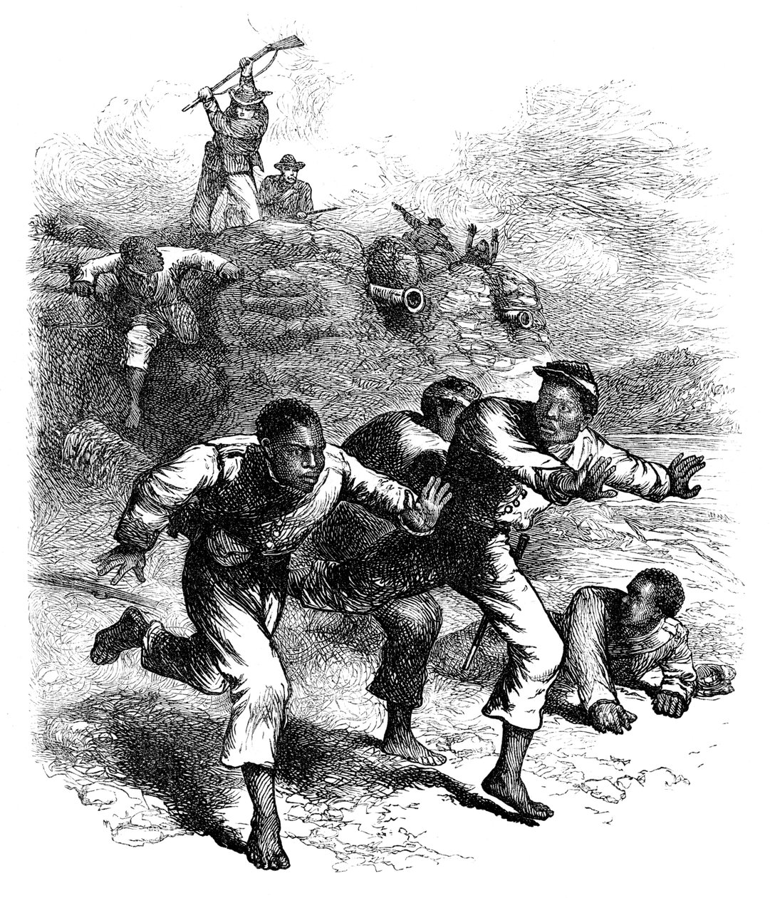 Huida de soldados negros de la Unión de Fort Pillow, Tennessee, Guerra Civil Americana, 1864 c1880 de Unbekannt