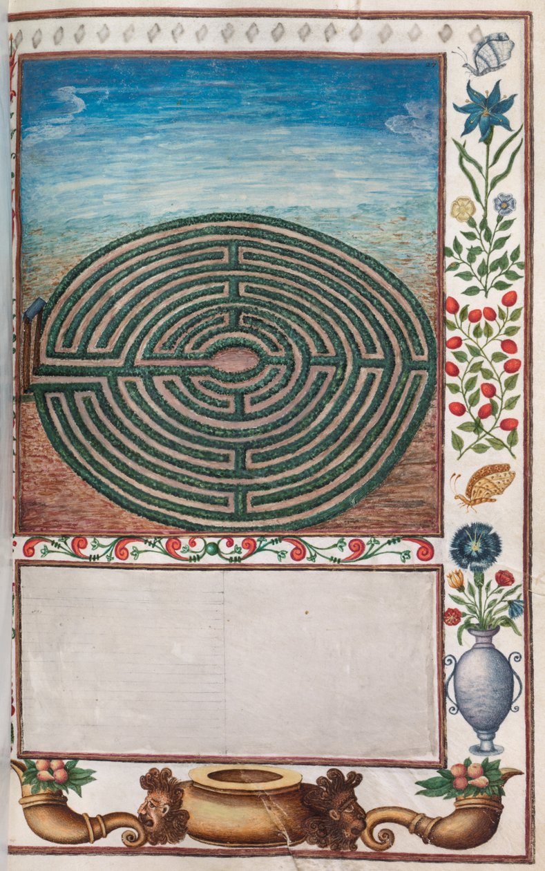 Florilegium: página 15 recto jardín laberinto, 1608 de Unbekannt