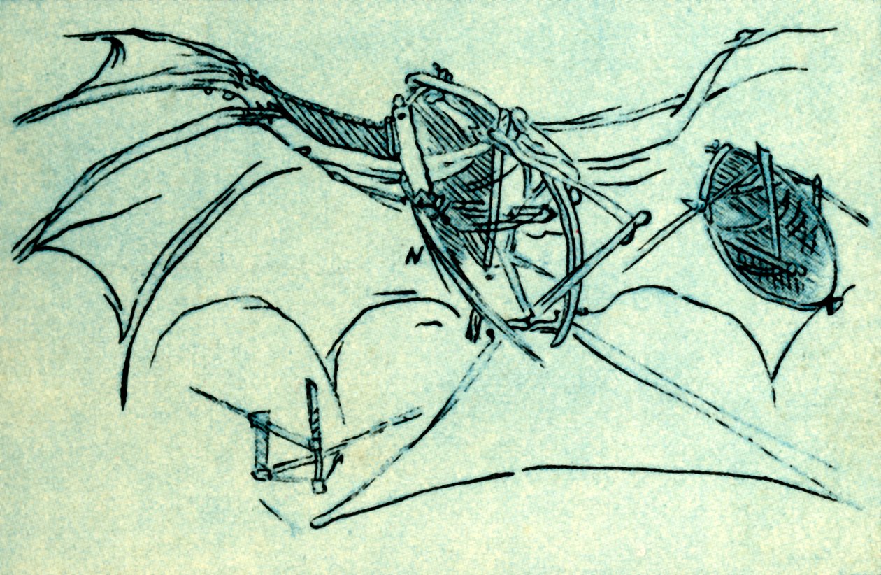 Máquina voladora diseñada por Leonardo da Vinci, c. 1485, 1932 de Unbekannt