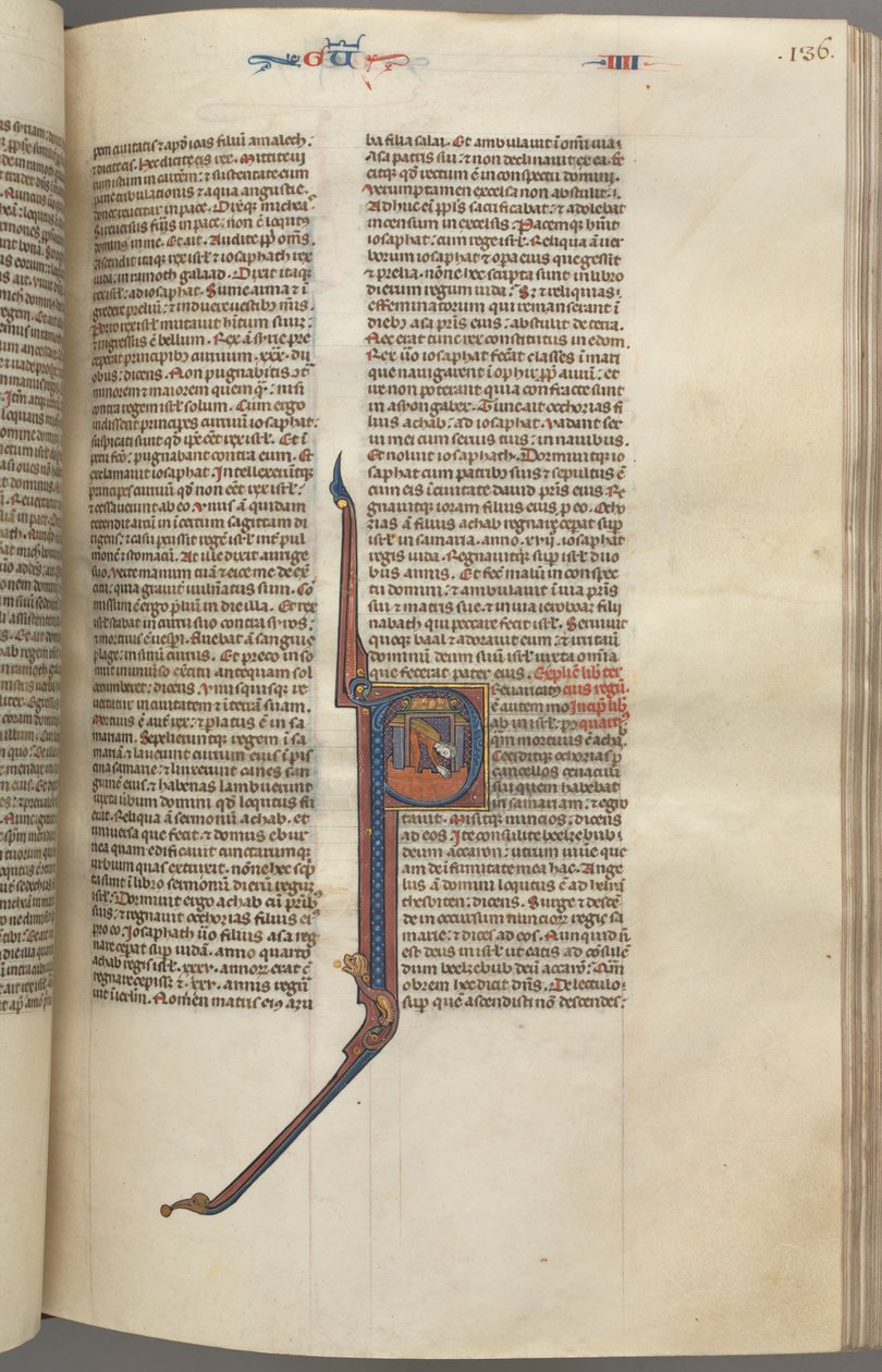 Fol. 136r, Reyes IV, inicial historiada P, Ocozías cayendo de una torre, c. 1275-1300 de Unbekannt