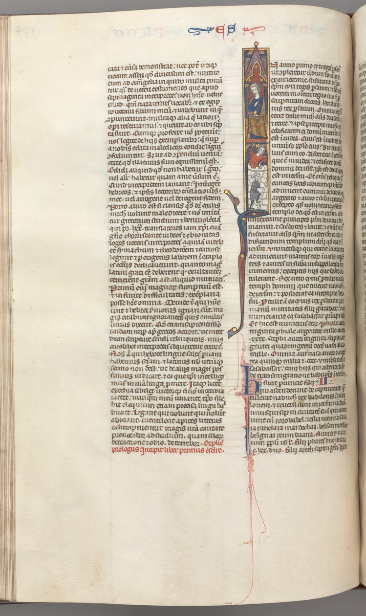 Fol. 174v, Esdras, inicial historiada I, Ciro dirigiendo la construcción del Templo, c. 1275-1300 de Unbekannt
