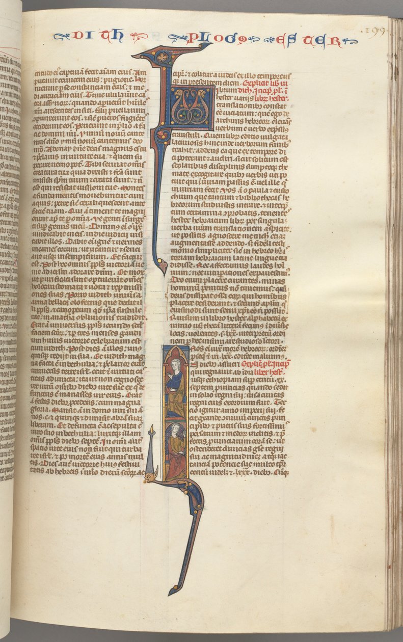 Fol. 199r, Esther, inicial historiada, dos figuras masculinas sentadas, c. 1275-1300 de Unbekannt